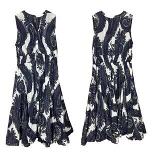 Chelsea & Theodore Boho Button Up Dress Navy Paisley Cottagecore Boho Size 2X